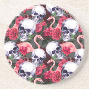 Dessous De Verre En Grès Crâne floral, motif flamand sans soudure.