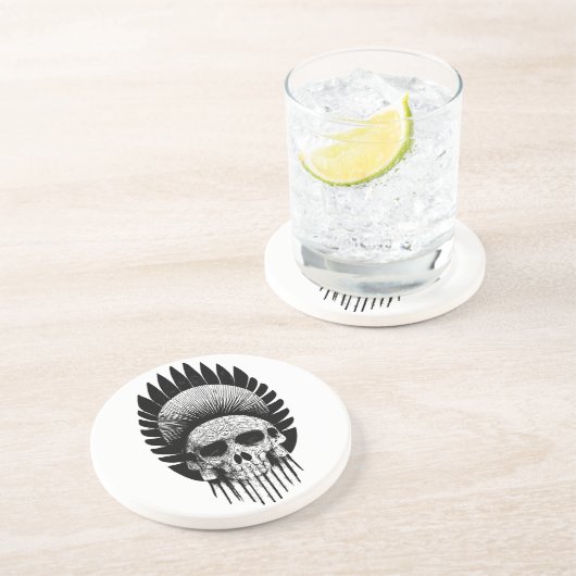 Dessous De Verre En Grès Crâne indien noir et blanc (Côté)