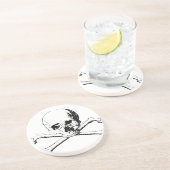 Dessous De Verre En Grès Crâne noir et blanc et os (Côté)