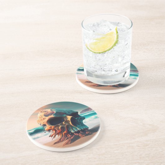 Dessous De Verre En Grès Crâne sur la plage (Côté)