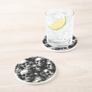 Dessous De Verre En Grès Crânes d'argent LITE EXISTENTIEL Regardez le grès