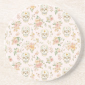 Dessous De Verre En Grès Crânes de Sucre Fleurs de Pêche (Devant)