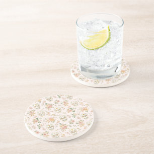 Dessous De Verre En Grès Crânes de Sucre Fleurs de Pêche