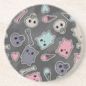 Dessous De Verre En Grès Crânes, et coeurs sur l'arrière - plan noir (Devant)