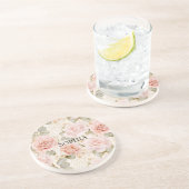 Dessous De Verre En Grès Cream Blush Roses Fleurs Roses   (Côté)