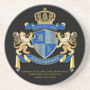 Dessous De Verre En Grès Créez votre propre armoirie Blue Gold Lion Emblem