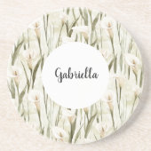 Dessous De Verre En Grès Crème Blanc Calla Lily Floral (Devant)
