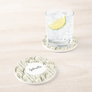 Dessous De Verre En Grès Crème Blanc Calla Lily Floral