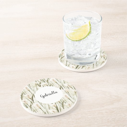 Dessous De Verre En Grès Crème Blanc Calla Lily Floral (Côté)
