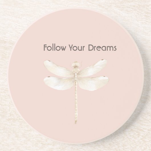 Dessous De Verre En Grès Crème Blush Rose Dragonfly Blanc (Devant)