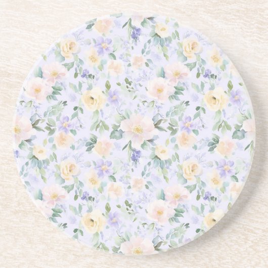Dessous De Verre En Grès Crème Florale à la Lavande (Devant)