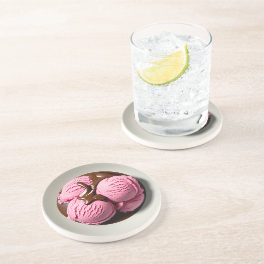 Dessous De Verre En Grès Crème glacée aux fraises (Côté)