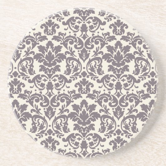 Dessous De Verre En Grès crème grise taupe complexe motif damassé (Devant)