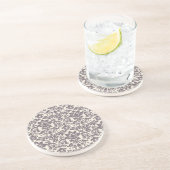 Dessous De Verre En Grès crème grise taupe complexe motif damassé (Côté)