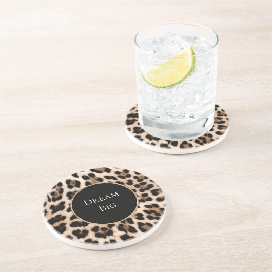Dessous De Verre En Grès Crème Léopard Animal Paillettes Or (Côté)