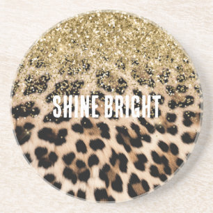 Dessous De Verre En Grès Crème Leopard Glam Gold Gitter