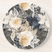 Dessous De Verre En Grès Crème noire sauvage Léopard Animal Floral (Devant)