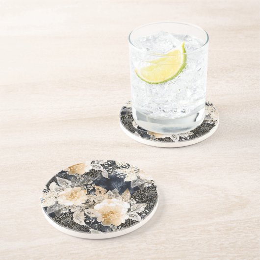 Dessous De Verre En Grès Crème noire sauvage Léopard Animal Floral (Côté)