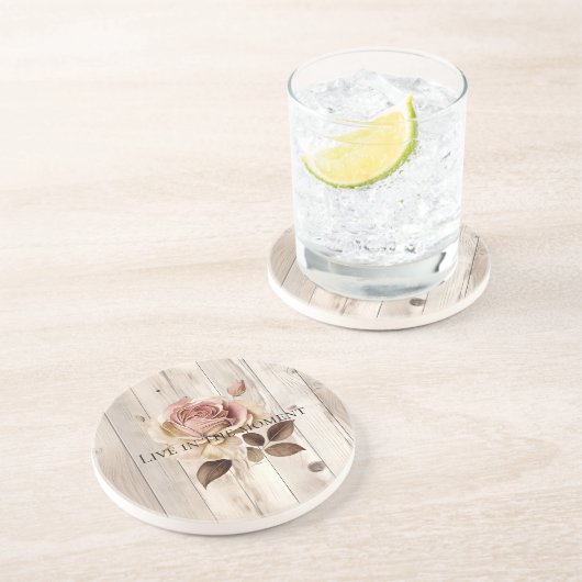 Dessous De Verre En Grès Crème Rose Blanc Faux Bois (Côté)