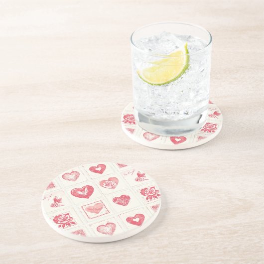 Dessous De Verre En Grès Crème rouge chic pour la Saint-Valentin (Côté)