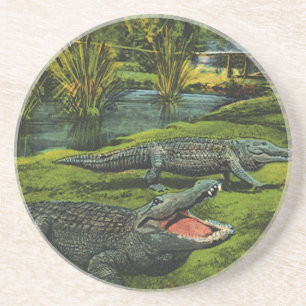 Dessous De Verre En Grès Crocodiles vintages, Reptiles Marine Life Animaux