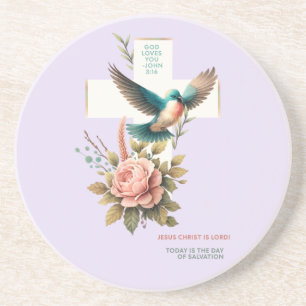 Dessous De Verre En Grès Croix et oiseau Dieu vous aime Design