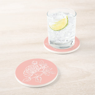 Dessous De Verre En Grès Croquis de rose en fleurs Couleurs de fond personn