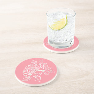 Dessous De Verre En Grès Croquis Rose en floraison Couleurs Arrière - plans