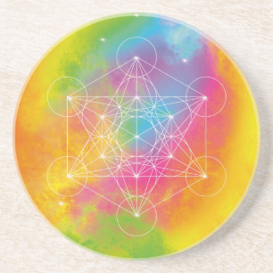 Dessous De Verre En Grès Cube de Métatron Arc-en-ciel Géométrie Sacrée