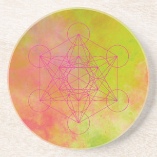 Dessous De Verre En Grès Cube de Metatron Rose Néon Géométrie Sacrée