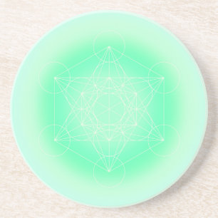 Dessous De Verre En Grès Cube de Métatron Vert Menthe Géométrie Sacrée