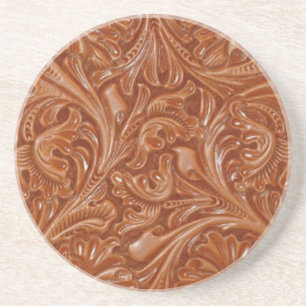 Dessous De Verre En Grès cuir usiné par motif de pays occidental de cowboy