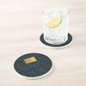 Dessous De Verre En Grès Cuir Vert Élégant, Diamants, Monogramme (Côté)