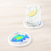Dessous De Verre En Grès Cuisine 8 bits art pixel bleu et vert poisson (Côté)