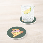 Dessous De Verre En Grès Custom Kawaii Cat Hugging Pepperoni Pizza Cartoon (Côté)