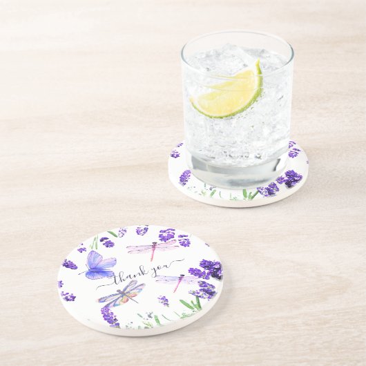 Dessous De Verre En Grès Custom Lavender Dragonfly Shabby Chic Boho Style (Côté)