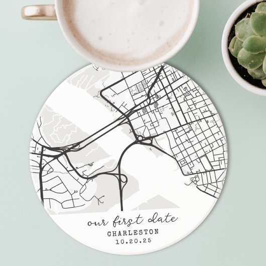 Dessous De Verre En Grès Custom Map "Where We Met" First Date Personalized