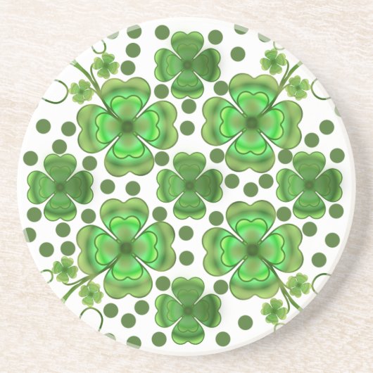 Dessous De Verre En Grès Custom Metallic Green Clover & Swirl Pattern  (Devant)