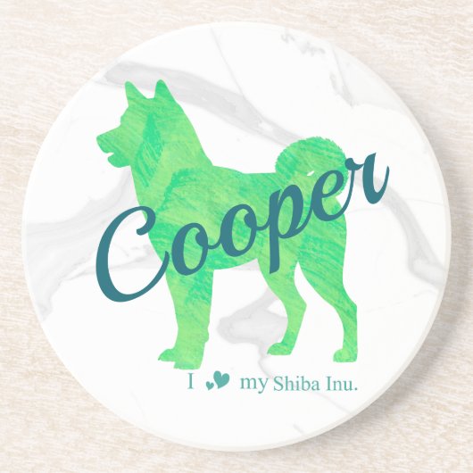 Dessous De Verre En Grès Custom Pastel Green Shiba Inu Silhouette  Coaster (Devant)