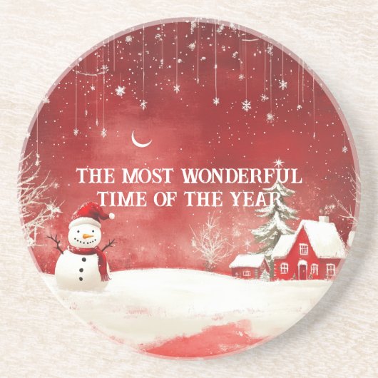 Dessous De Verre En Grès Custom Winter Wonderland Scène Noël Snowman (Devant)