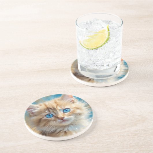 Dessous De Verre En Grès Cute Adorable Chat-37823 (Côté)