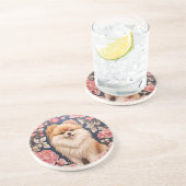 Dessous De Verre En Grès Cute Chien Poméranien Rose Floral (Côté)