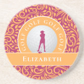 Dessous De Verre En Grès Cute Classic Golfer Silhouette Nom Rose Orange (Devant)