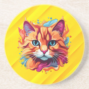Dessous De Verre En Grès Cute Colorful Chat Face-87002