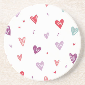 Dessous De Verre En Grès Cute Colorful Hand-Drawn Hearts Sandstone Coaster