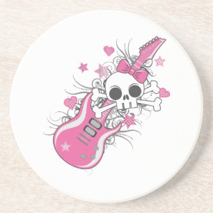 Dessous De Verre En Grès Cute crâne avec guitare rose