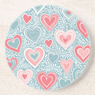 Dessous De Verre En Grès Cute Folk Floral Coeur Dusty Blue Blush Rose Girl