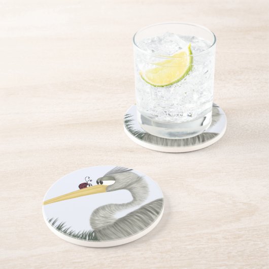 Dessous De Verre En Grès Cute Heron et Ladybug (Côté)