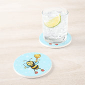 Dessous De Verre En Grès Cute Honey Bee & Heart on Light Blue (Côté)