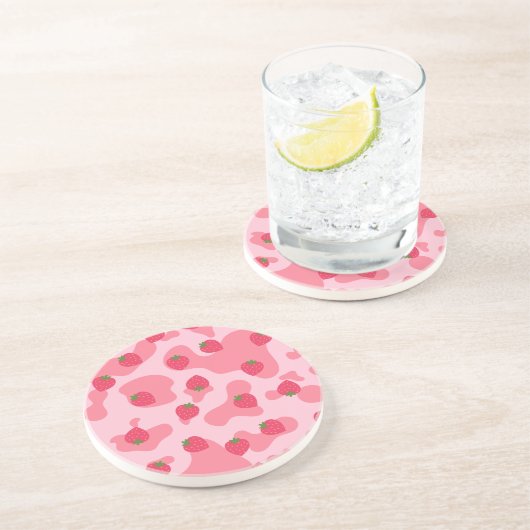 Dessous De Verre En Grès Cute Kawaii Motif de la vache fraise (Côté)